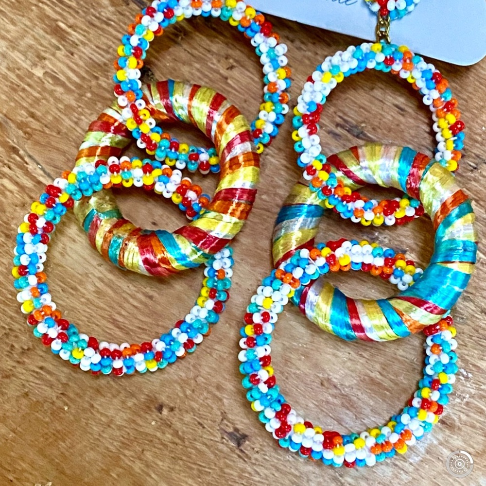 NWT Deepa Gurnani Beaded Triple Hoop Chandeliers - Picture 11 of 15